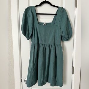 Madewell Lightspun Square-Neck Puff-Sleeve Dress Large